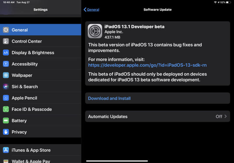 iPadOS 13.1 beta 1 和 iOS 13.1 beta 1 下载