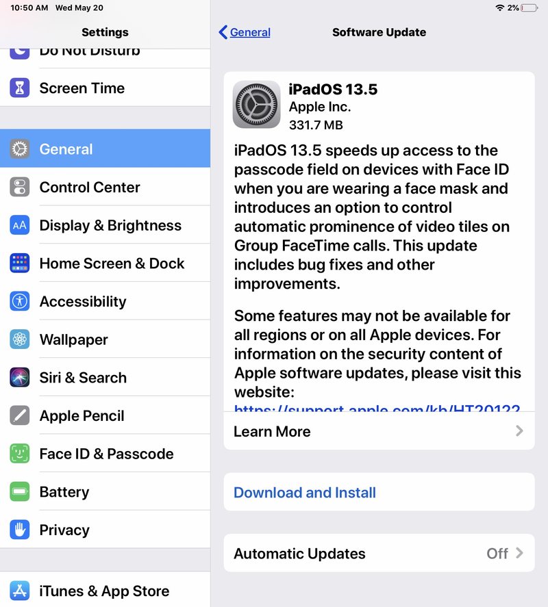 iOS 13.5 和 iPadOS 13.5 下载