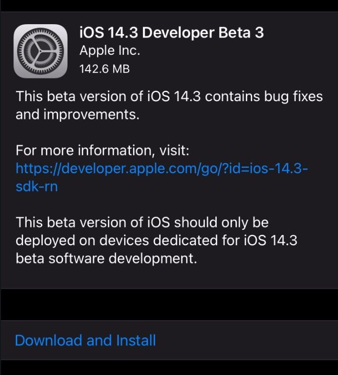 iOS 14.3 beta 3