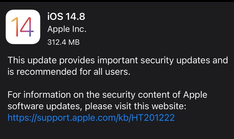 iOS 14.8 更新