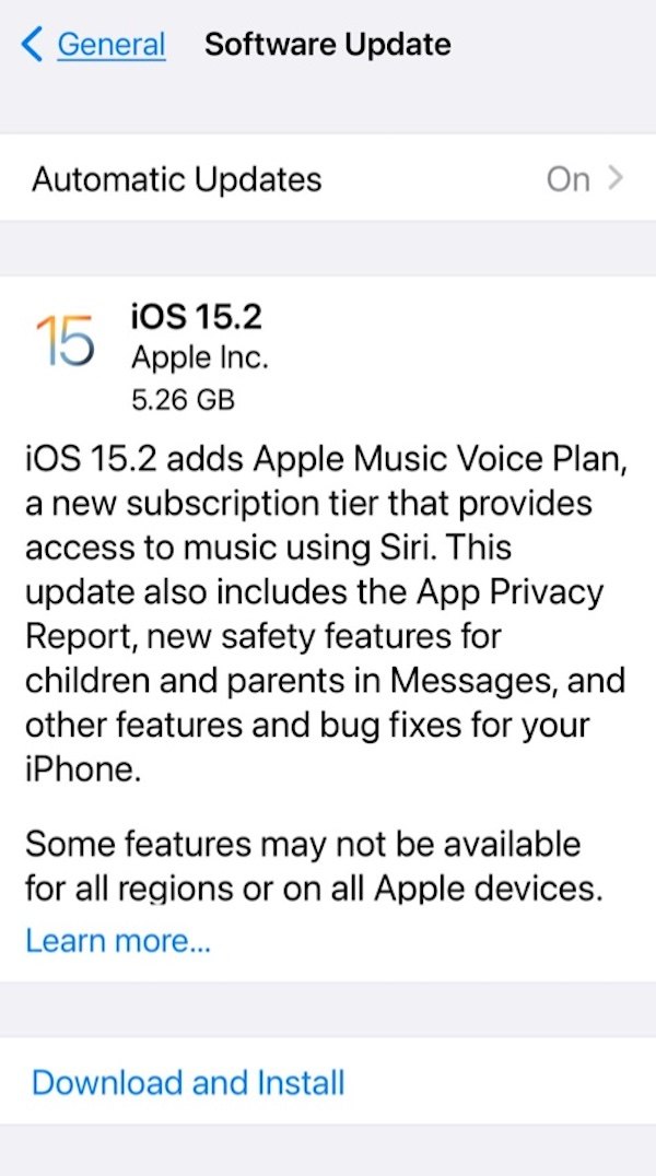 iOS 15.2更新下载