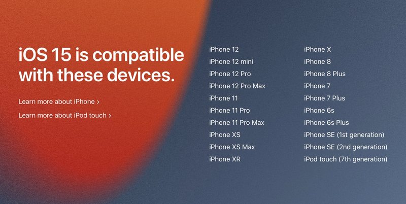 iOS 15 支持的 iPhone 列表