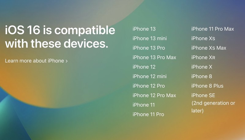 iOS 16 兼容设备
