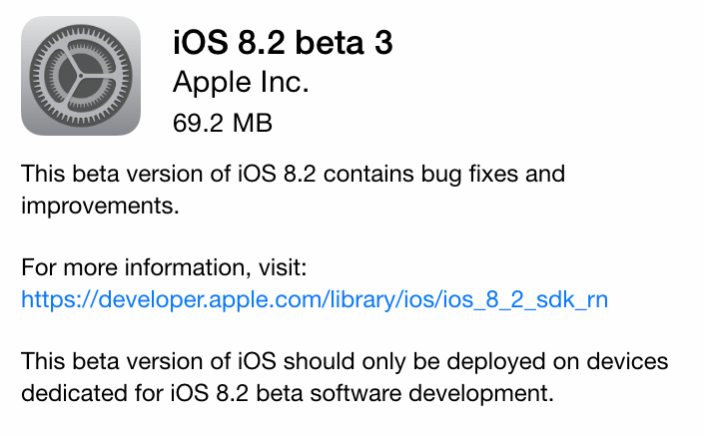 iOS 8.2 beta 3 作为一个OTA下载