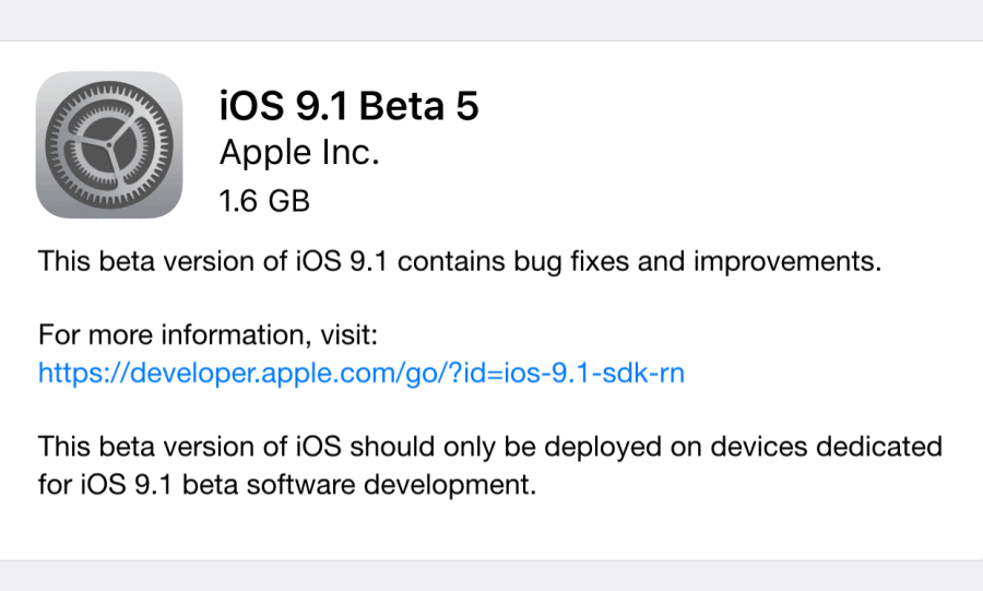 iOS 9.1 beta 5 ota 下载