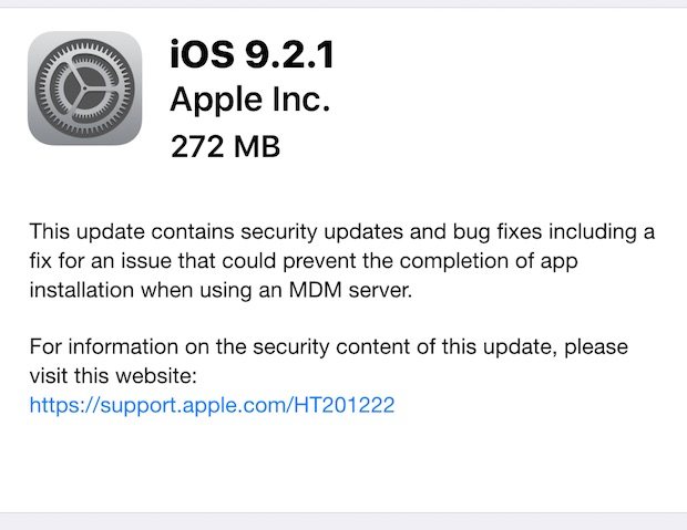 iOS 9.2.1 更新