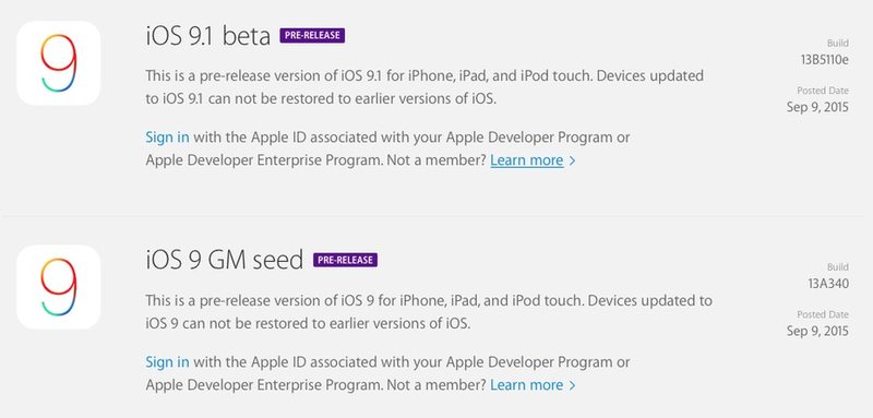 iOS 9 GM 和 iOS 9.1测试版 1