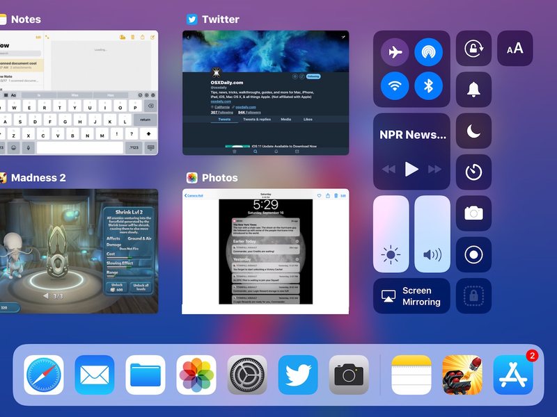 iPad Dock 和 iOS 11 中的多任务处理