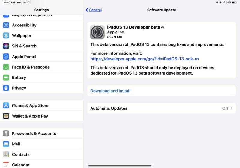 iPadOS 13 beta 4