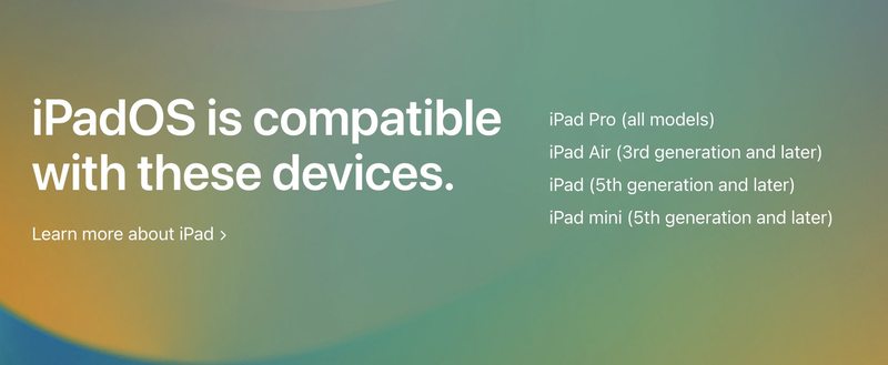 iPadOS 16 支持的设备列表