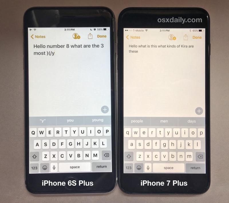 iPhone 7 黄色屏幕与 iPhone 6S 屏幕并排