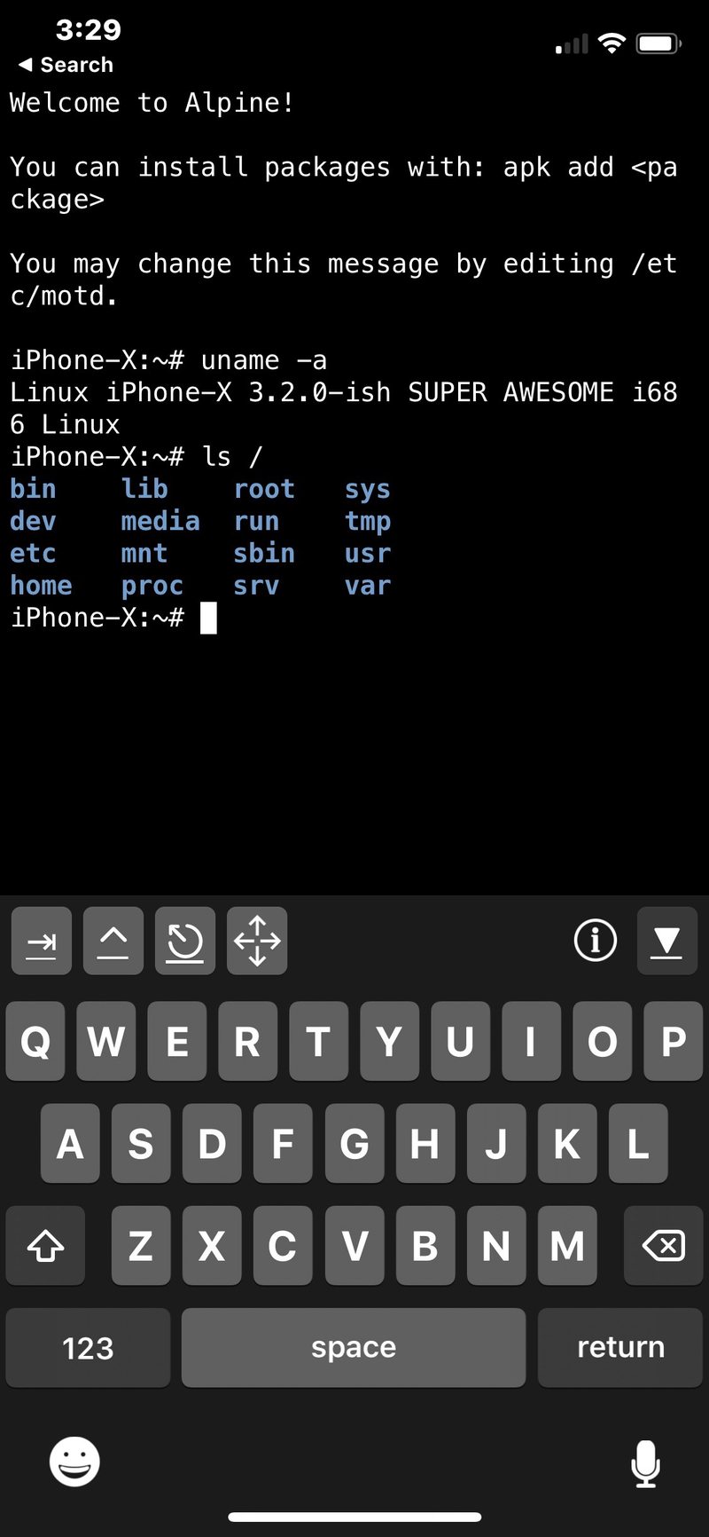 iPhone 上的 iSH Linux shell