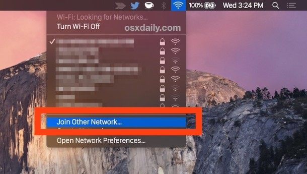 加入隐藏wifi -fi 网络从 Mac OS X