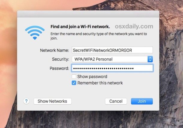 通过指定非广播 SSID 从 Mac OS X 加入隐藏的无线路由器