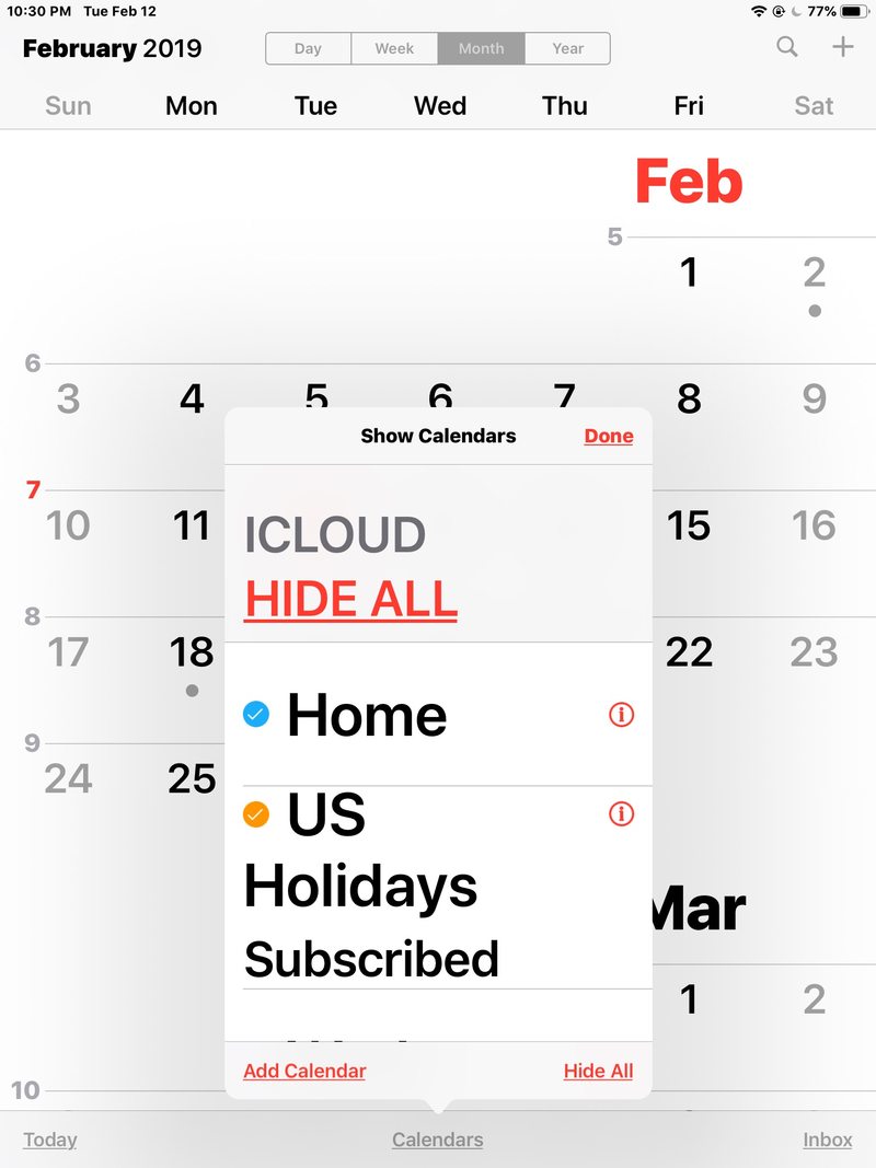 iPad 日历中的大字体