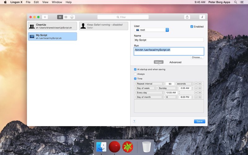 Mac OS X 中的 Lingon 屏幕截图，用于配置启动的 GUI 工具