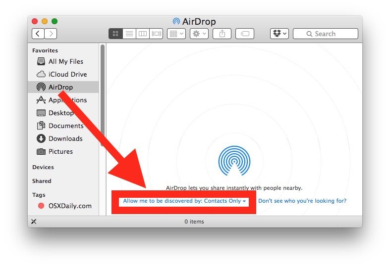 在 Mac 上打开 Airdrop 接受文件