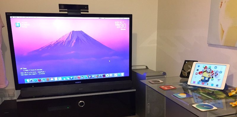 Mac Pro Man Cave 设置大屏幕电视和 iPad