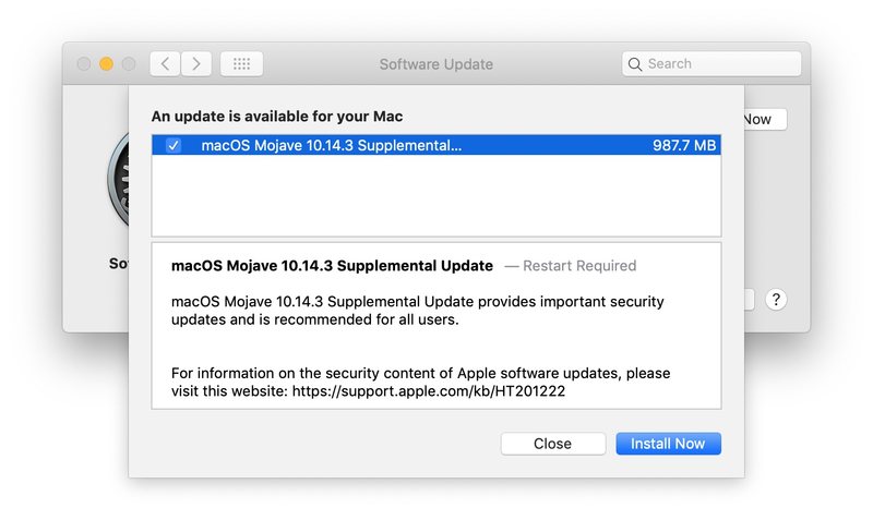 MacOS Mojave 10.14.3 补充更新可供下载