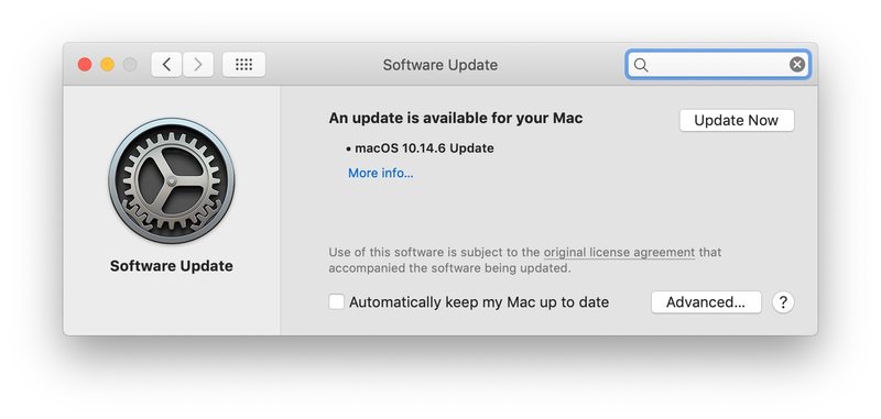 MacOS Mojave 10.14.6 软件更新”/>  </p>
<p>更新下载的大小约为 3.1GB。安装macOS 10.14.6需要重启系统。</p>
<h4>MacOS Mojave 10.14.6 下载</h4>
<p>用户还可以选择下载单独的软件包安装程序，或者<a href=