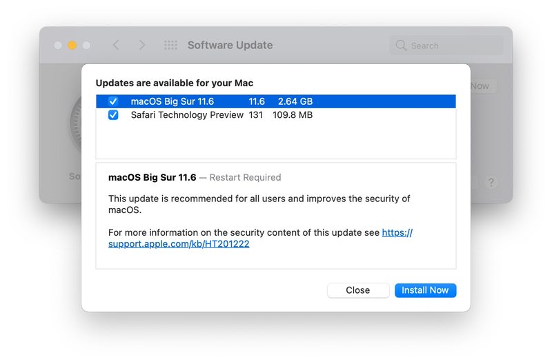 macOS Big Sur 11.6 更新