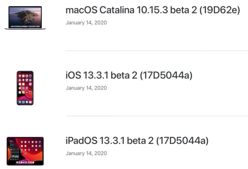 新测试版的 iOS 和iPadOS 和 macOS