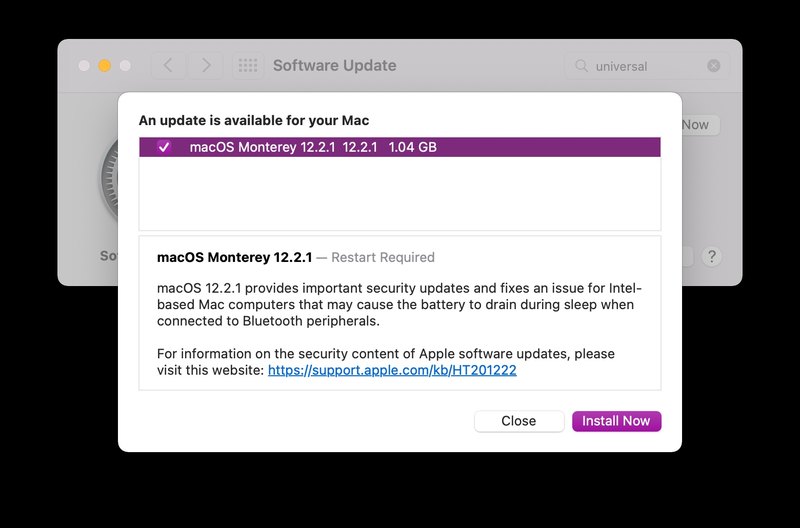 macOS Monterey 12.2.1 更新