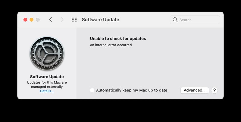 无法检查更新，内部错误 - MacOS Monterey 