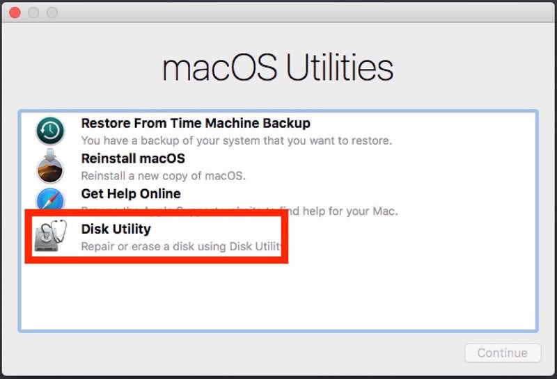 MacOS 实用程序选择磁盘工具