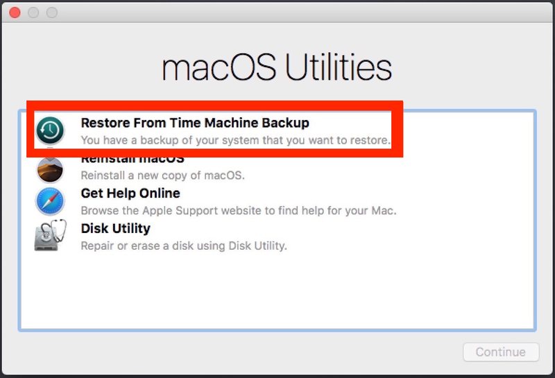 MacOS 实用程序选择时间机器