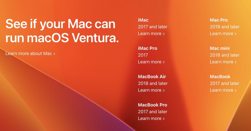 MacOS Ventura 兼容 Mac 列表