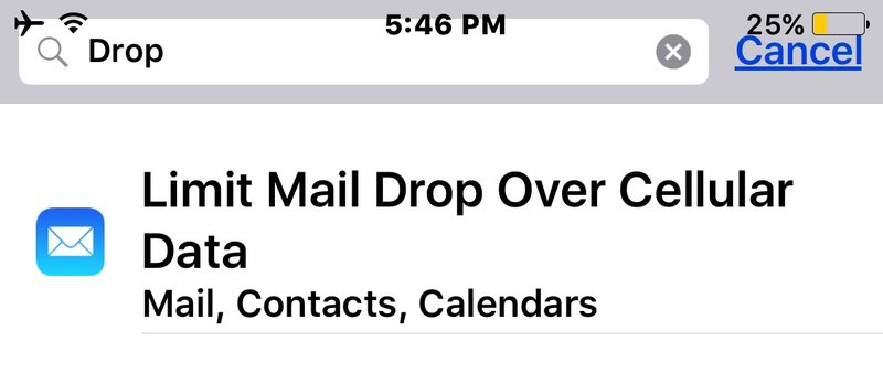 iOS Mail Drop 设置出现在 iOS 越野车中并且未显示