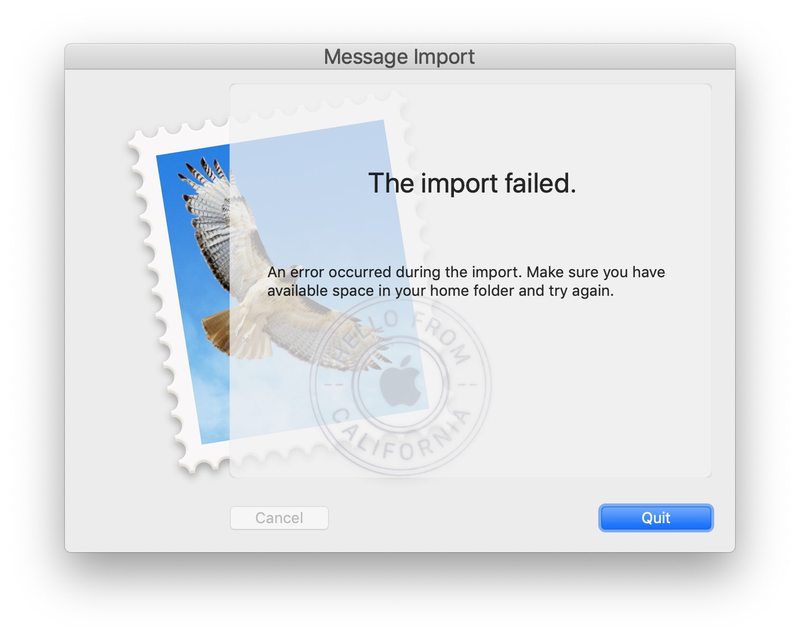 Mac 上的邮件导入失败错误