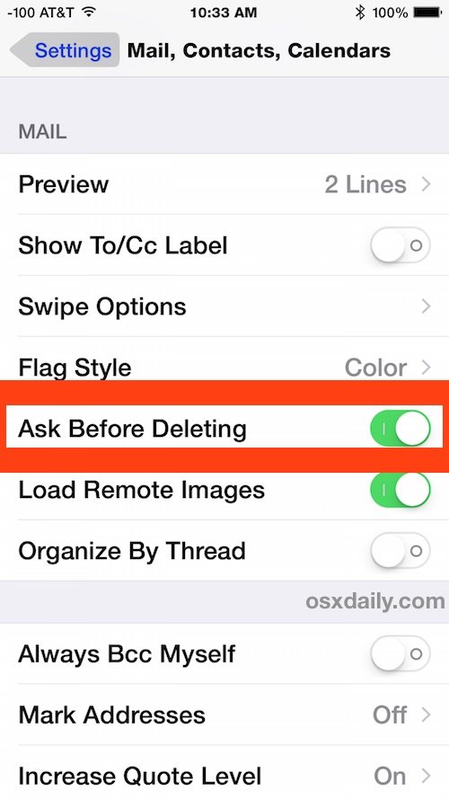 启用“删除前询问”在 iOS 邮件应用程序中，在存档或删除邮件之前获取确认框