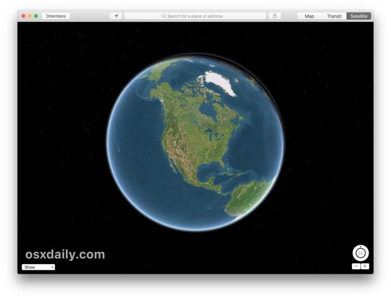 Mac 地图中的地球视图