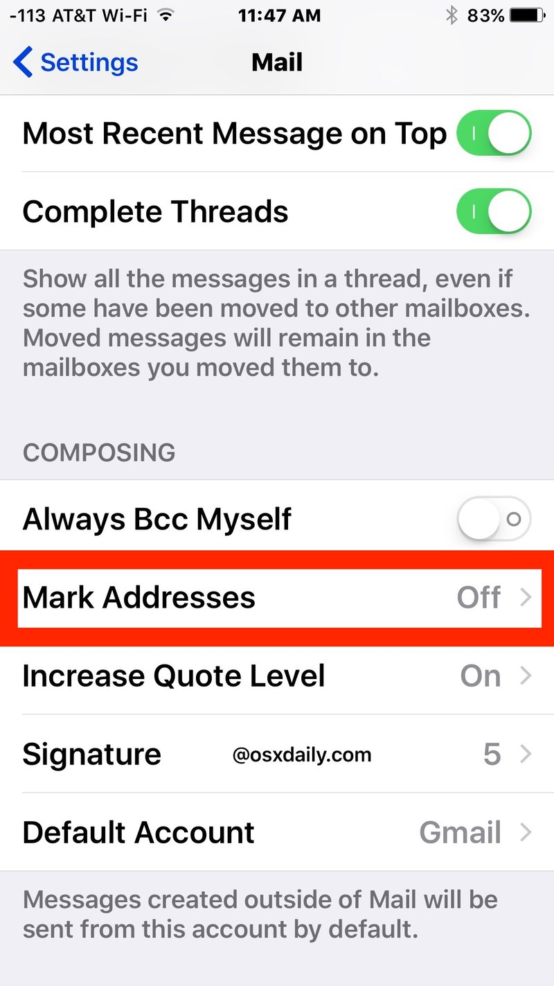 在 iOS 邮件中标记地址