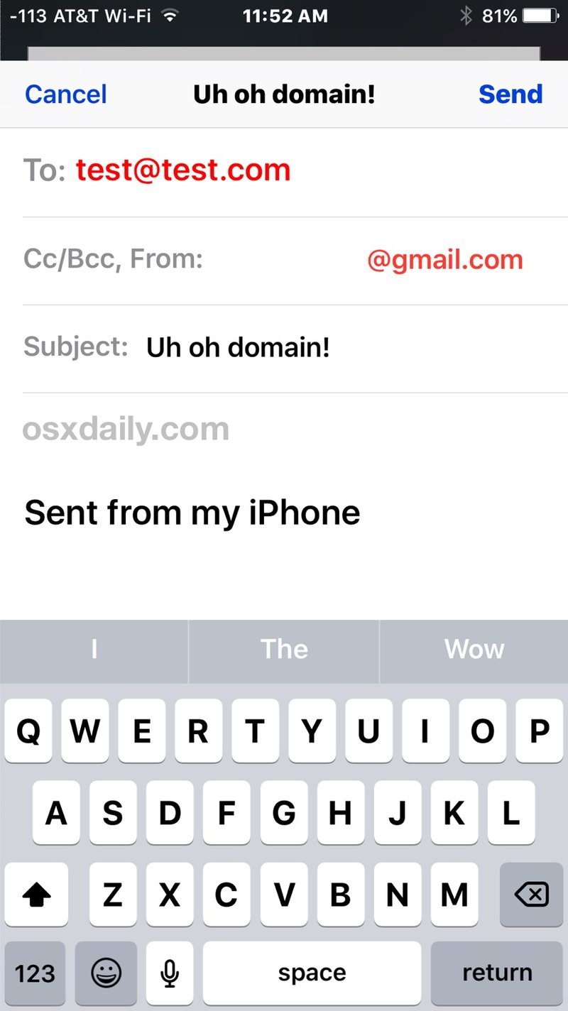 标记的电子邮件域在iOS 邮件