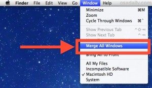 全部合并Windows 将所有窗口带入 OS X 中的 Finder 选项卡