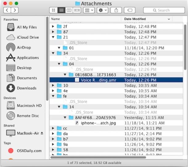 Mac OS X 中的消息附件文件夹