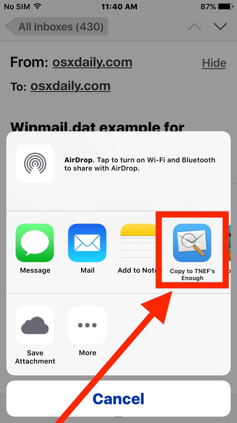 打开Winmail.dat附件文件适用于 iOS 的邮件