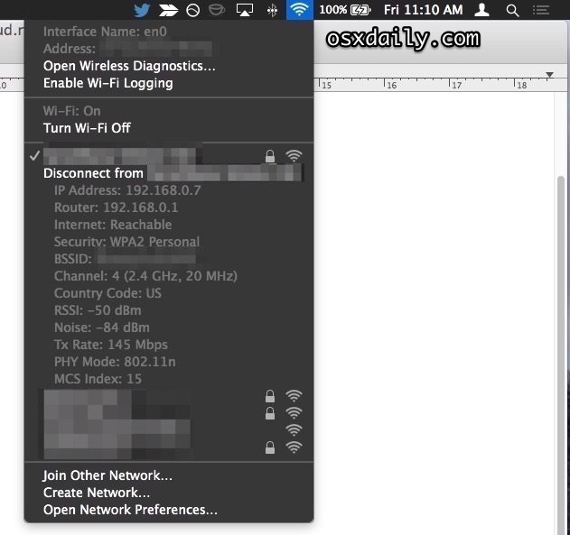 Option-click Wi-Fi 菜单扩展Mac OS X 中的详细信息