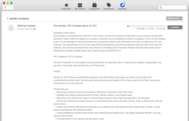 OS X 10.10.3 带有照片应用程序的 Beta 1