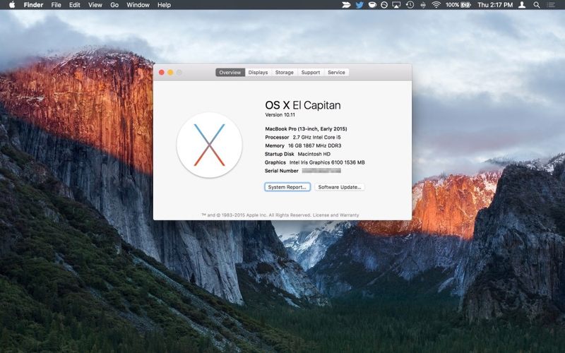 关于本机的 OS X El Capitan 10.11 屏幕截图