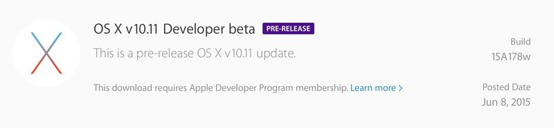 OS X供开发人员下载的 El Capitan 10.11 beta 1
