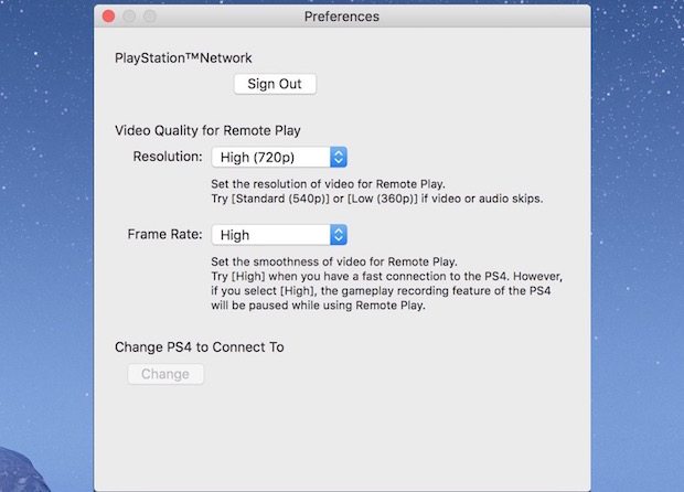 Mac 上的 PS4 远程播放设置