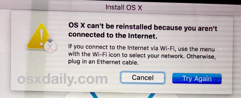 OS X 不能重新安装，因为你没有连接到互联网