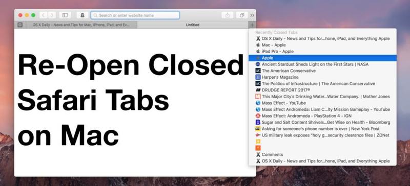 重新打开关闭的 Safari 标签页在 Mac 上