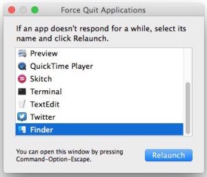 在 Mac OS X 中重新启动 Finder