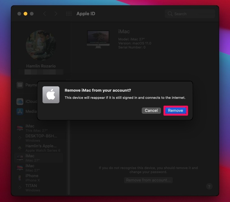 如何从 Mac 上的 Apple ID 中删除旧设备