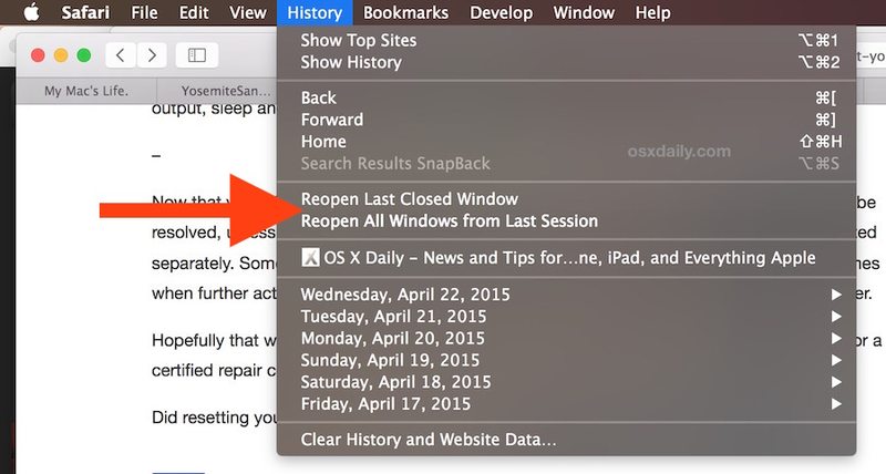 重新打开上次会话在 Safari Mac OS X 中